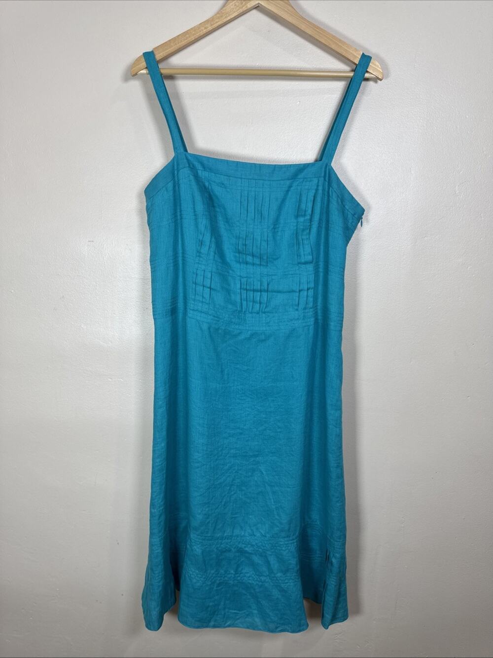 Ann Taylor Womens 100% Linen Dress Blue Coastal Preppy Classic 14 Beach